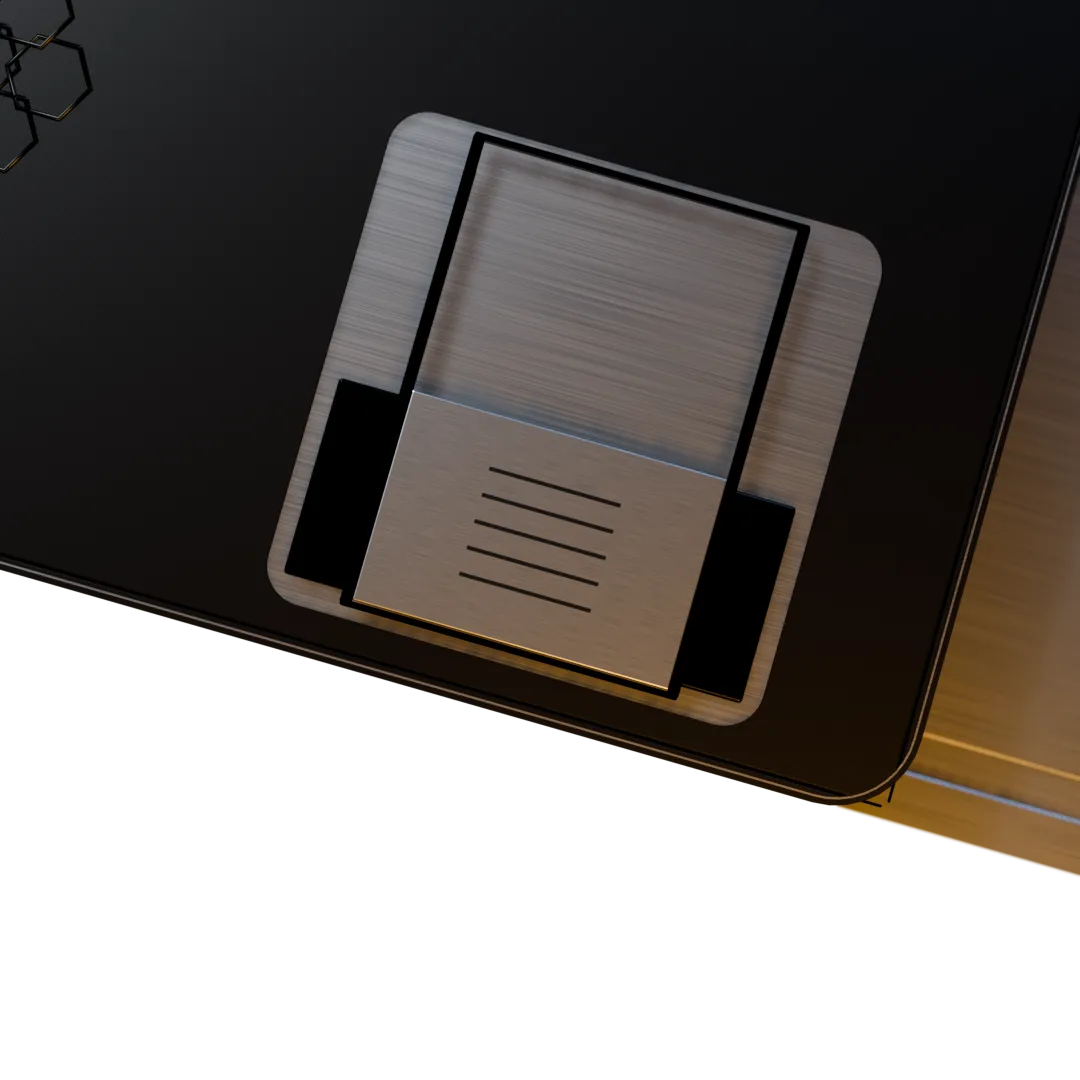 Close detail of B.Line’s mechanical back privacy cover