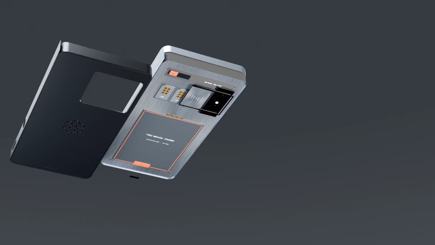 B.Line's removable rear cover shown alongside the phone's internal core